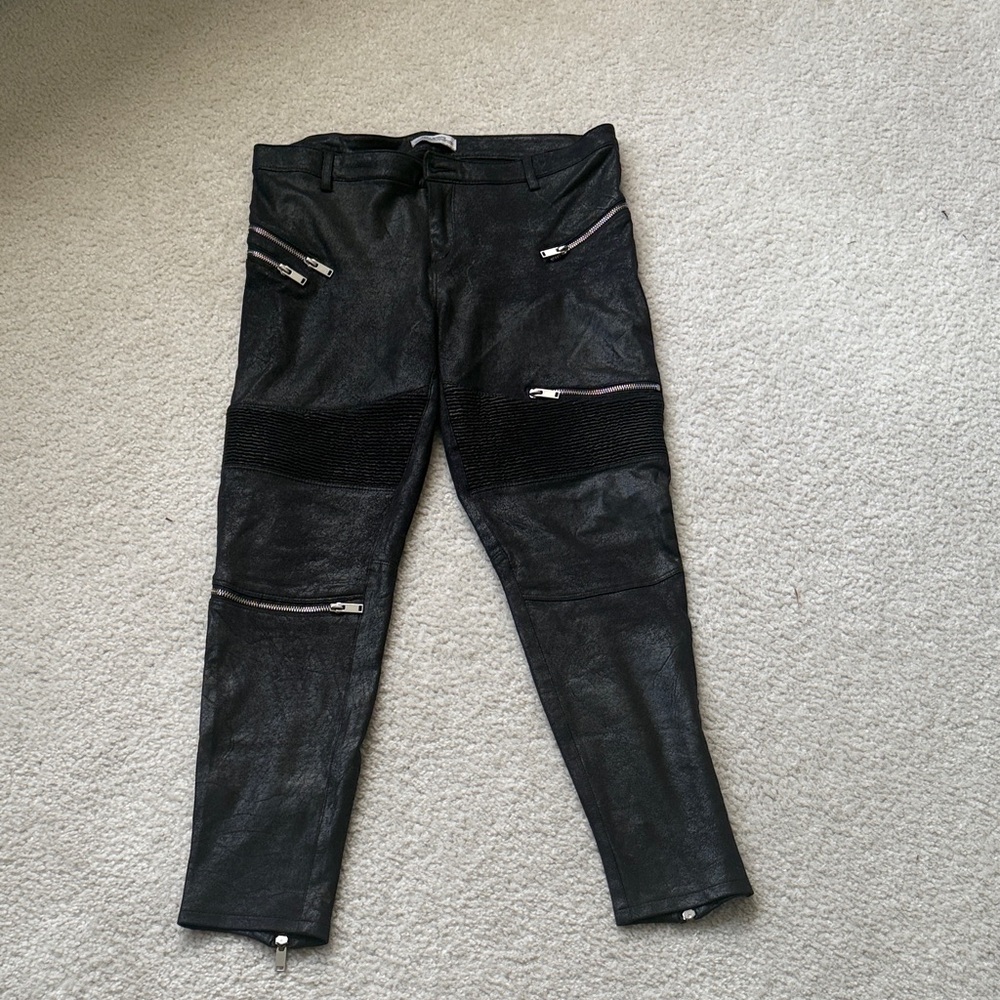 Zara Premium Collection moto Pants in Black faux suede